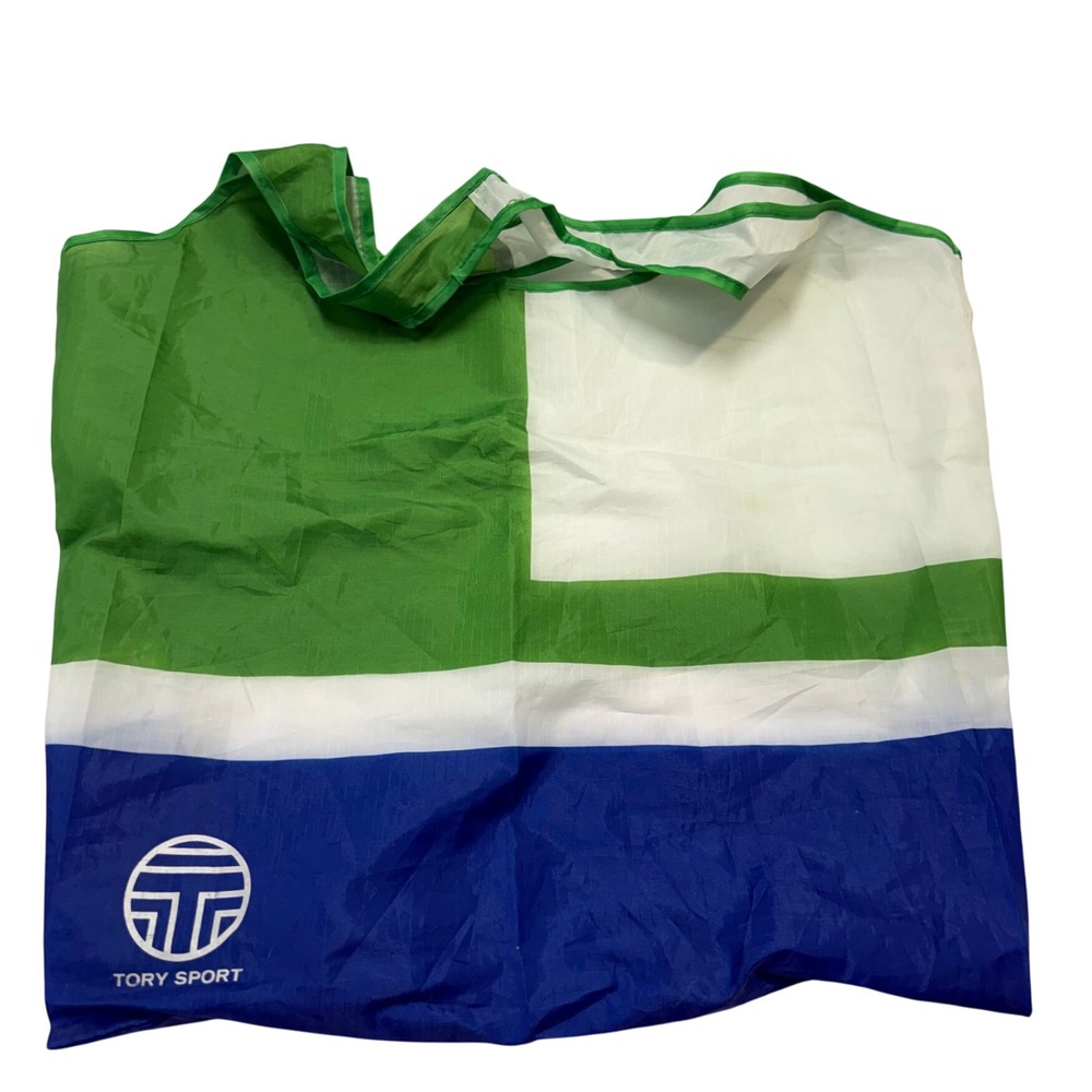 Tory Sport Reusable Tote Bag Ripstop Nylon Colorblock Green Blue White Logo